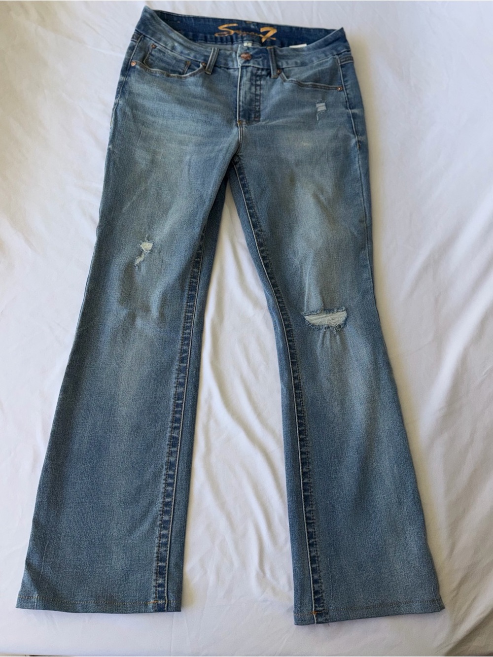 Seven7 Tummyless High Rise Slim Bootcut Distressed Jeans